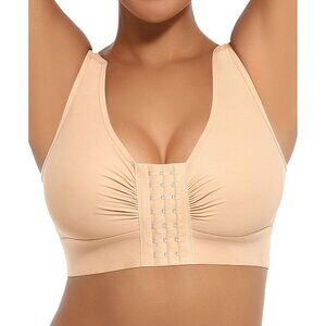 🆕Women Cream Front Closure Post Surgery Minimizer Bra with Straps Wire free Bra